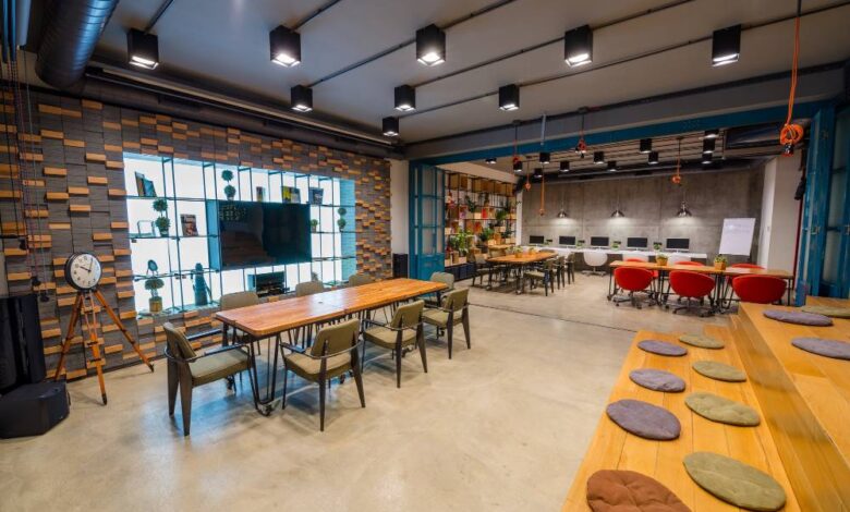 Modern coworking space in Delhi with professionals collaborating