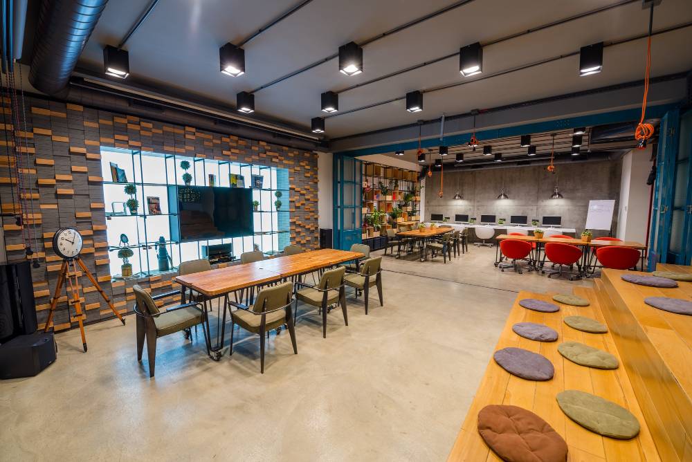 Modern coworking space in Delhi with professionals collaborating